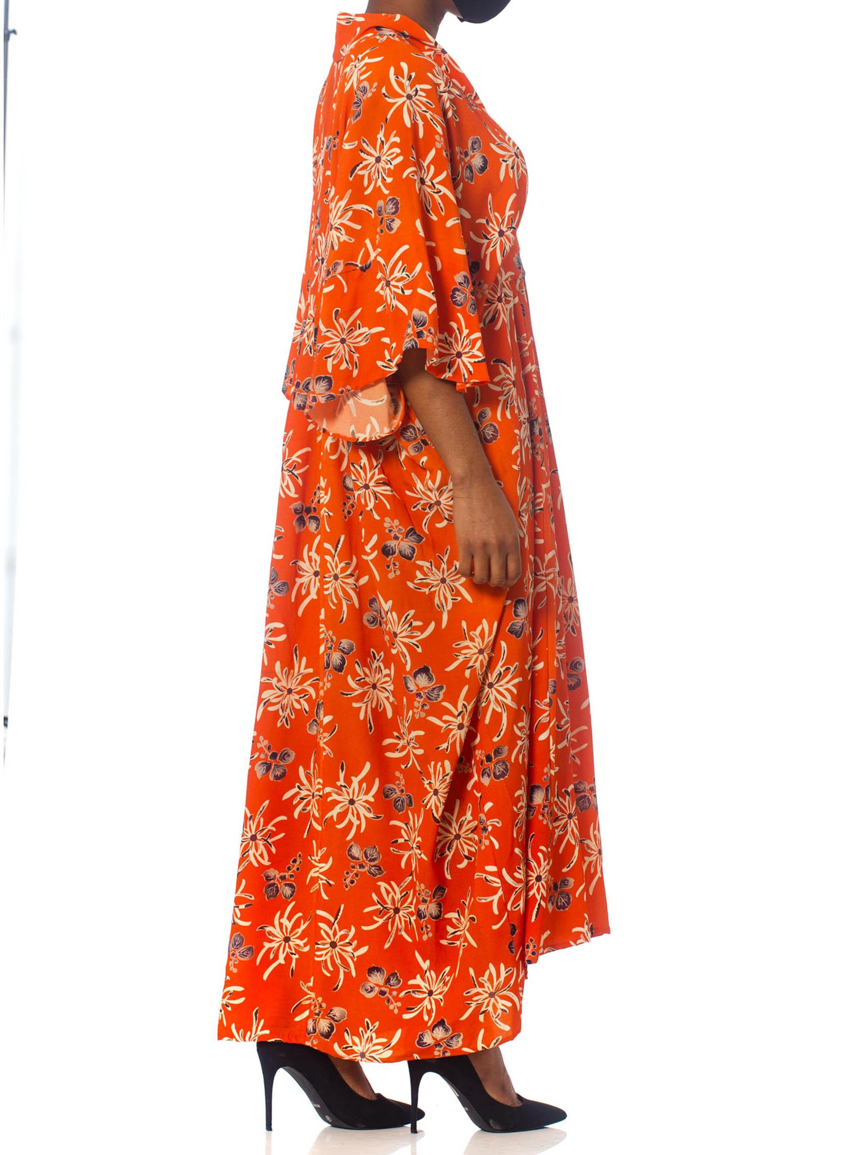 MORPHEW COLLECTION Orange Floral Silk Kaftan Made From Japanese Kimonos 1