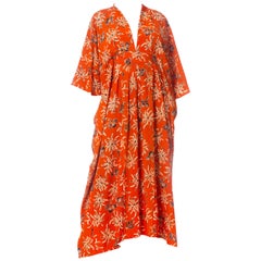 MORPHEW COLLECTION Orange Floral Silk Kaftan Made From Japanese Kimonos