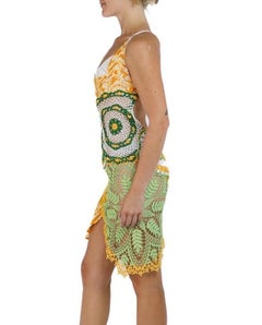 MORPHEW COLLECTION Orange & Green Cotton Crochet Lace Mini Dress