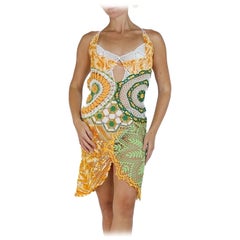 MORPHEW COLLECTION Orange & Green Cotton Crochet Lace Mini Dress