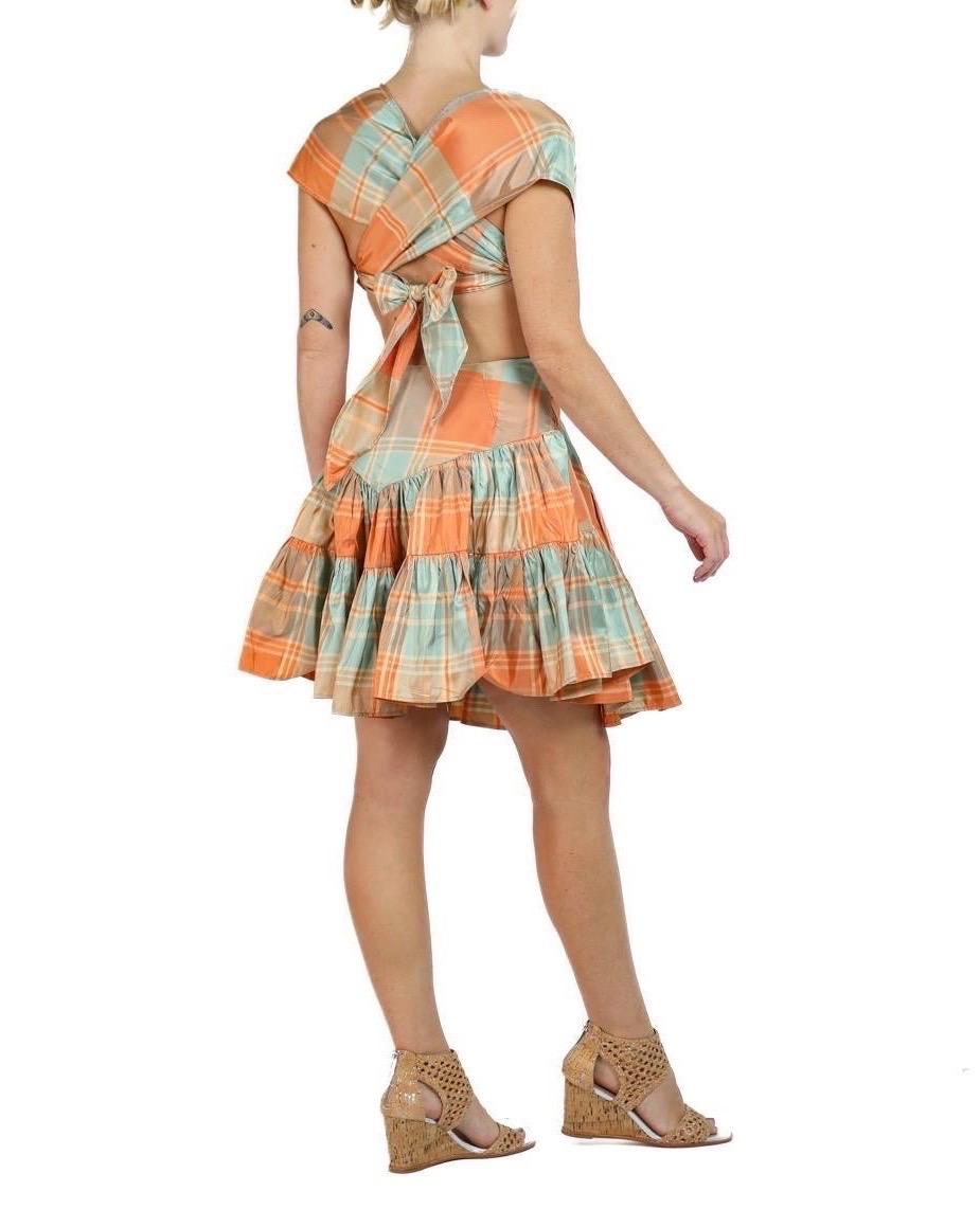 Women's Morphew Collection Orange & Green Silk Taffeta Plaid Denise Dress For Sale