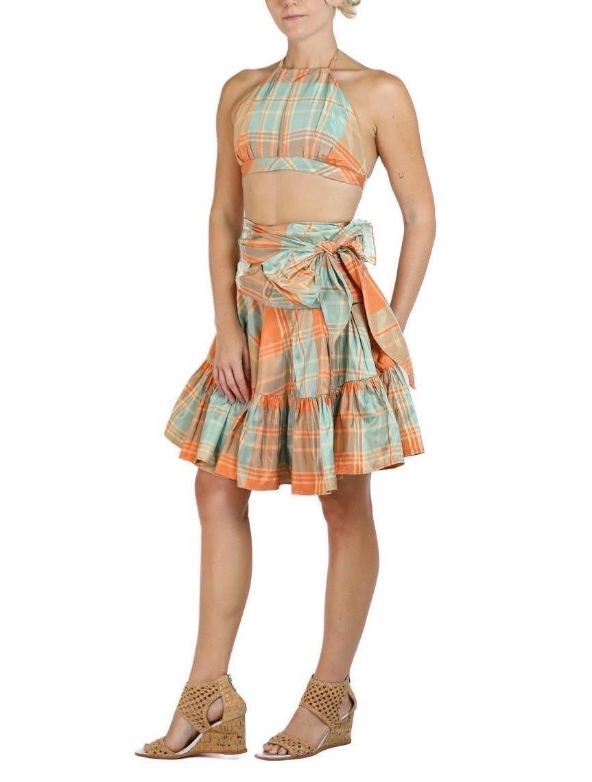 Morphew Collection Orange & Green Silk Taffeta Plaid Denise Dress For Sale 2