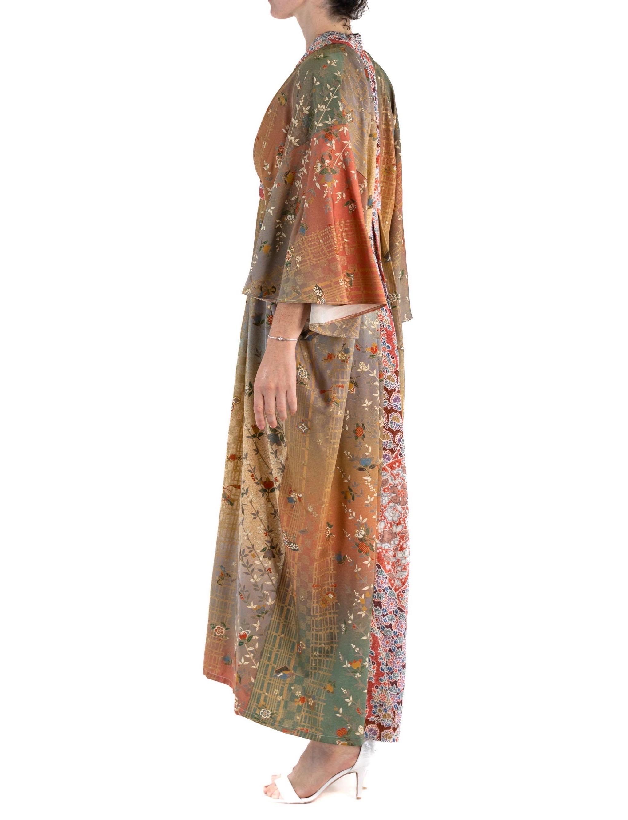 MORPHEW COLLECTION Orange Grey Japanese Kimono Silk Cherry Blossom Kaftan In Excellent Condition For Sale In New York, NY