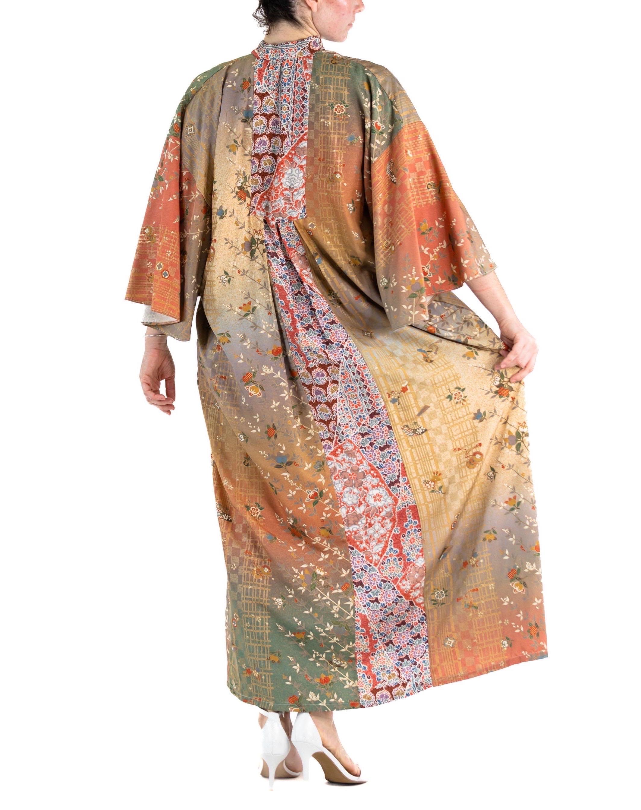 MORPHEW COLLECTION Orange Grey Japanese Kimono Silk Cherry Blossom Kaftan For Sale 3