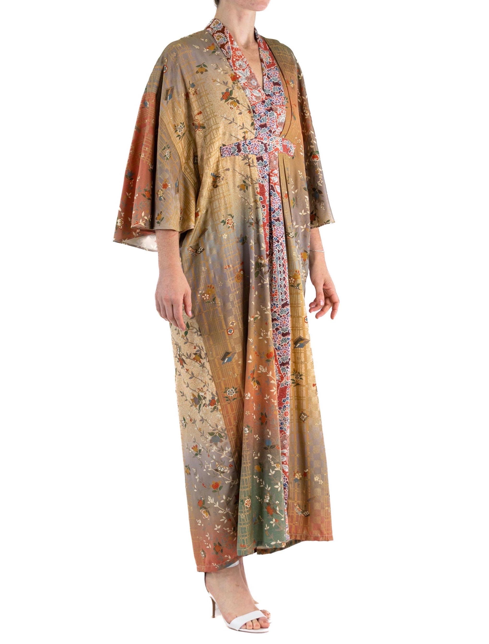 MORPHEW COLLECTION Orange Grey Japanese Kimono Silk Cherry Blossom Kaftan For Sale 4