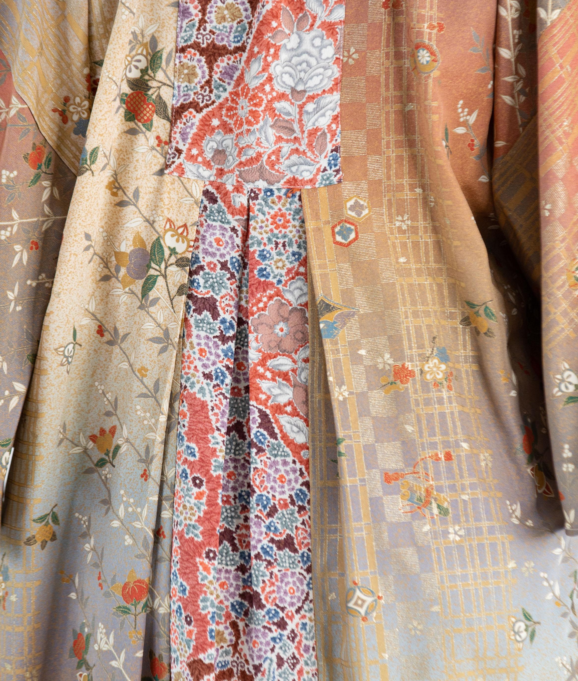MORPHEW COLLECTION Orange Grey Japanese Kimono Silk Cherry Blossom Kaftan For Sale 5