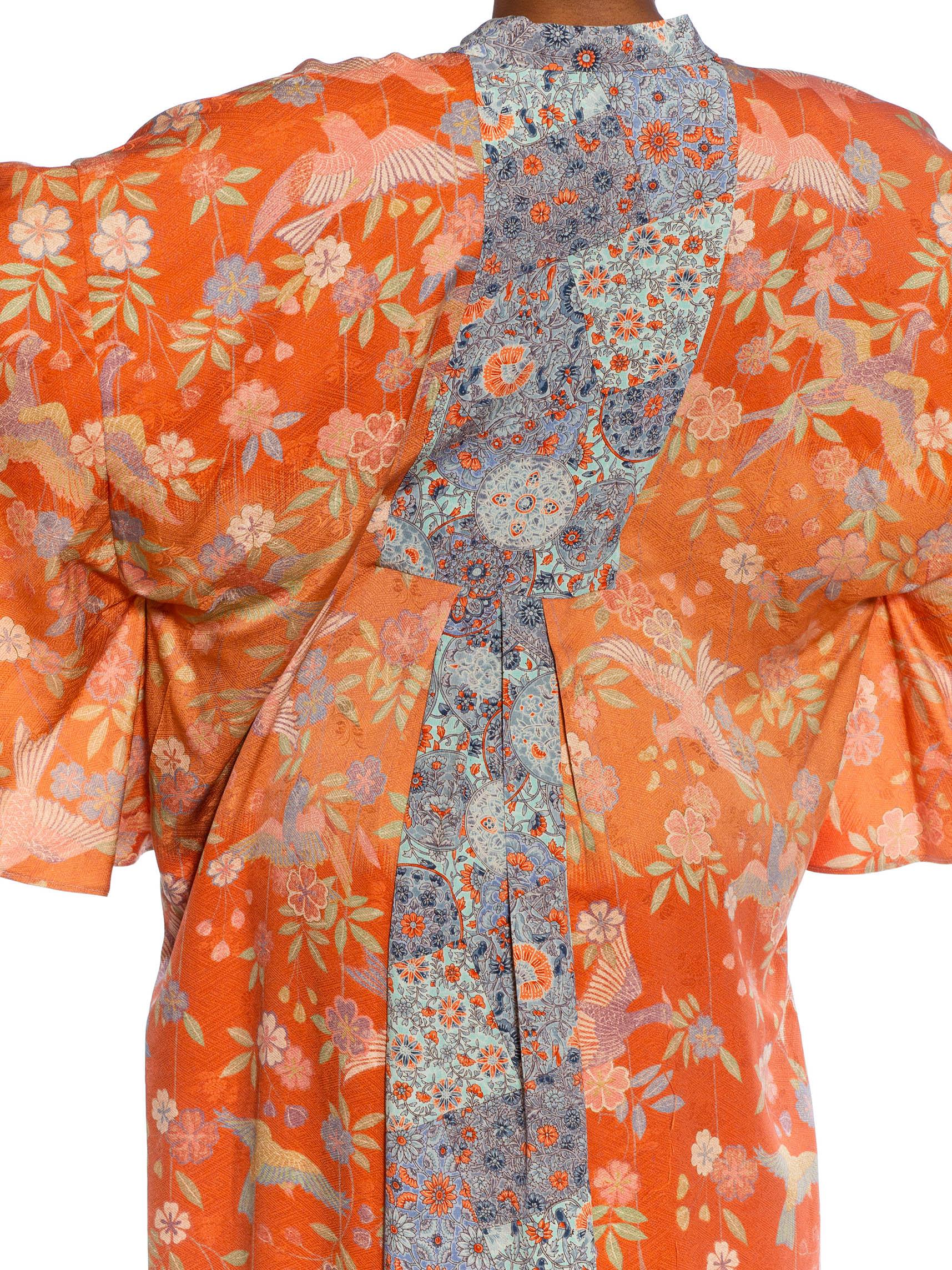 MORPHEW COLLECTION Orange Ombré Floral Japanese Kimono Silk Kaftan 6