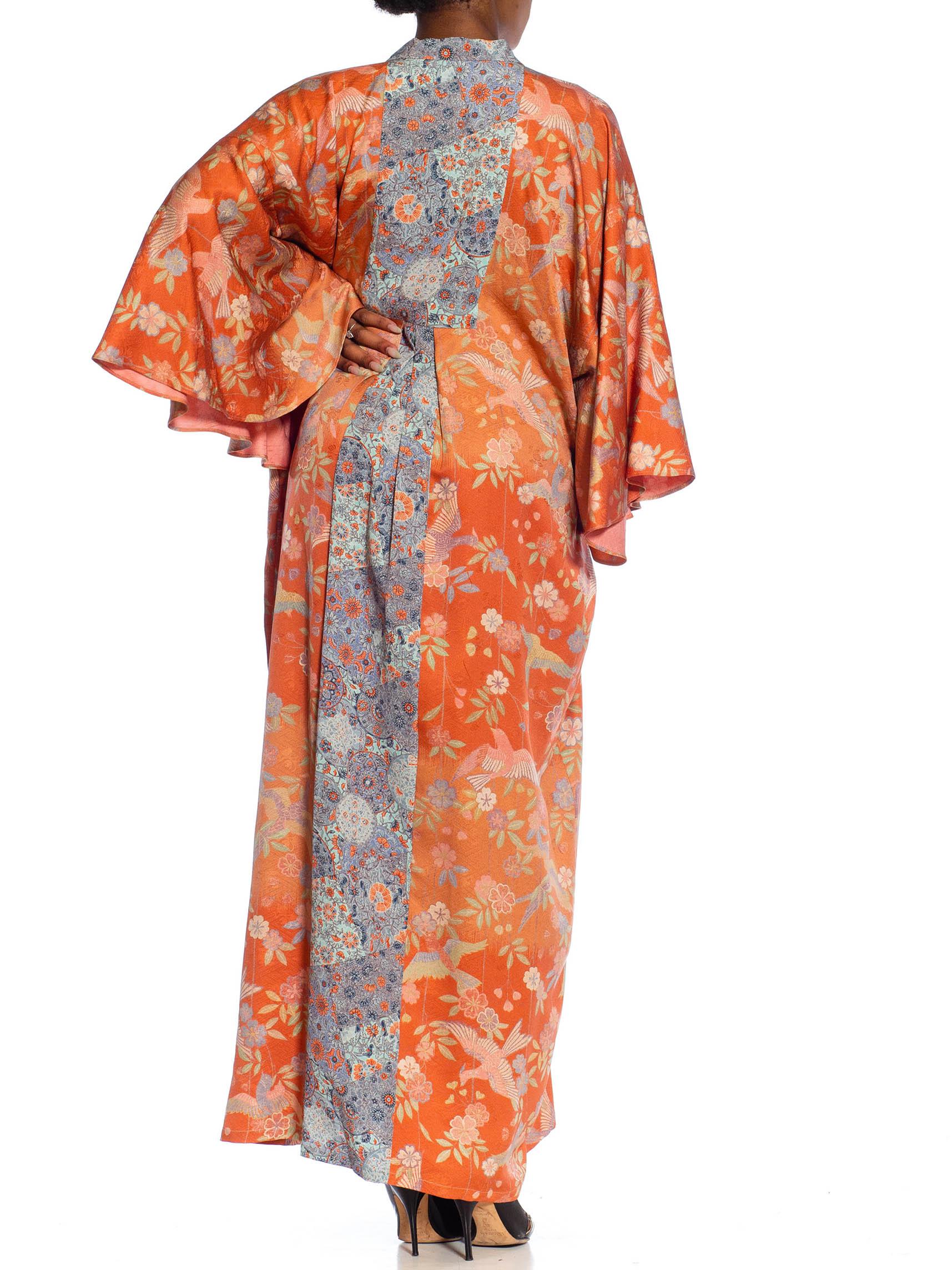 Women's MORPHEW COLLECTION Orange Ombré Floral Japanese Kimono Silk Kaftan