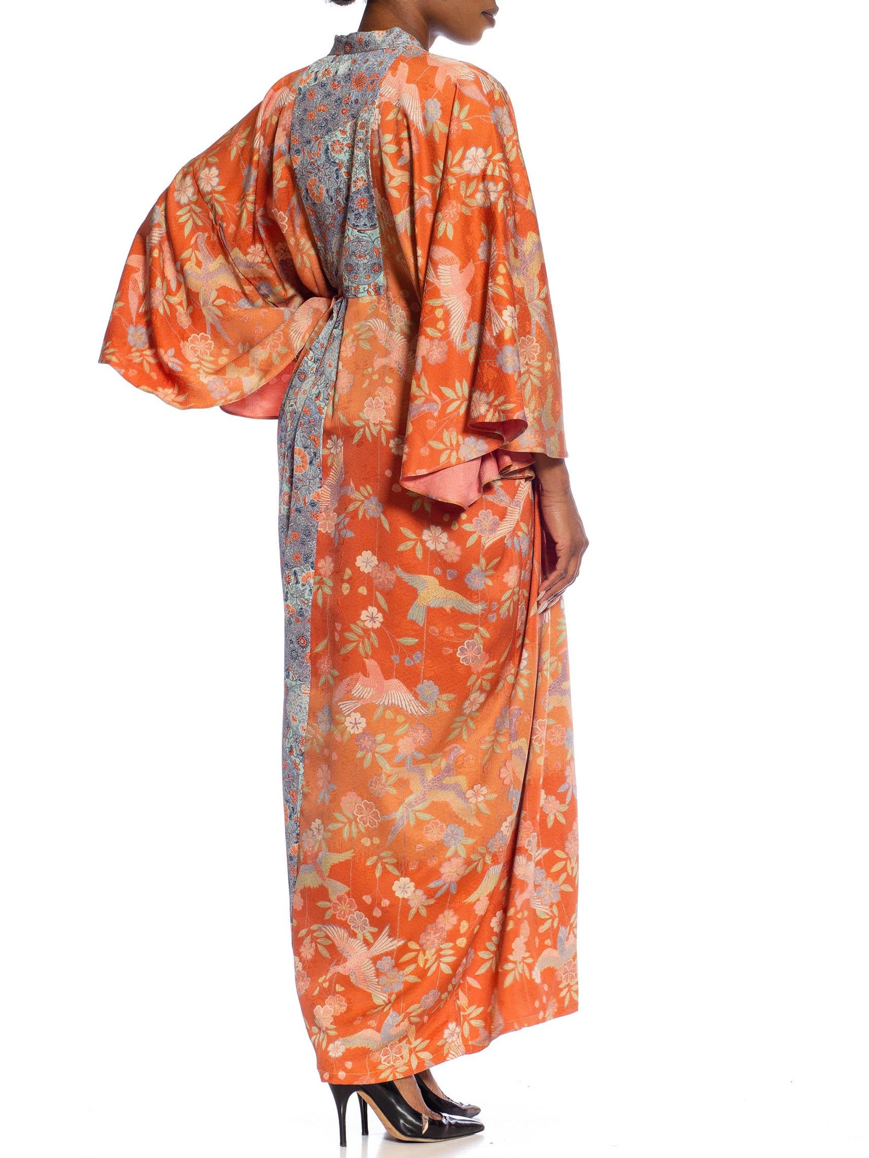 MORPHEW COLLECTION Orange Ombré Floral Japanese Kimono Silk Kaftan 1
