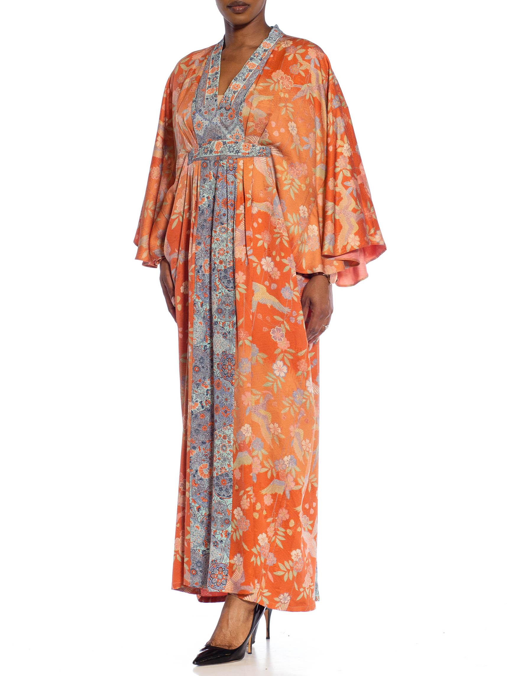 MORPHEW COLLECTION Orange Ombré Floral Japanese Kimono Silk Kaftan 2