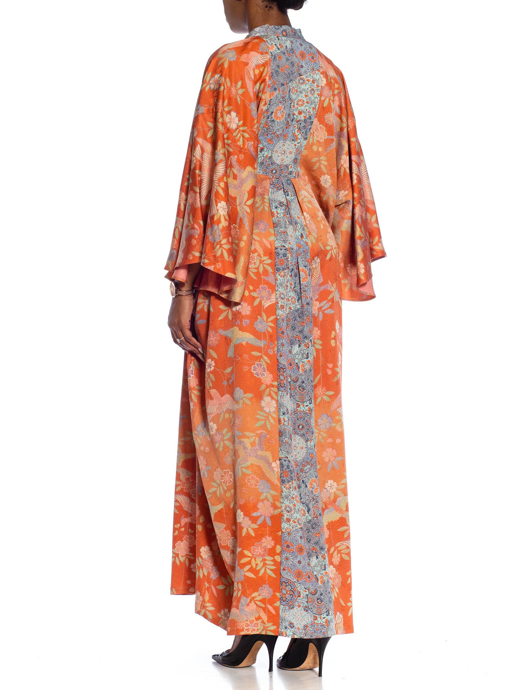 MORPHEW COLLECTION Orange Ombré Floral Japanese Kimono Silk Kaftan 4