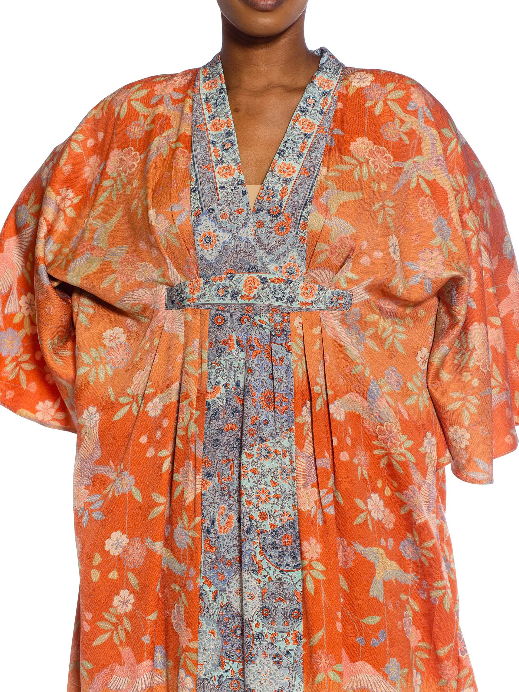 MORPHEW COLLECTION Orange Ombré Floral Japanese Kimono Silk Kaftan 5