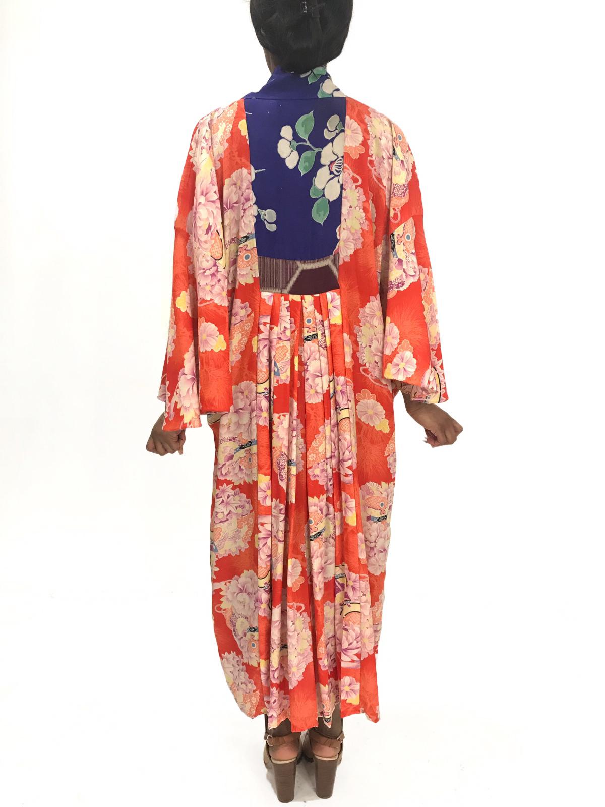 Women's MORPHEW COLLECTION Orange Patchwork Silk Kaftan Made From Japanese Kimonos