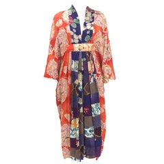 MORPHEW COLLECTION Orange Patchwork Silk Kaftan Made From Japanese Kimonos
