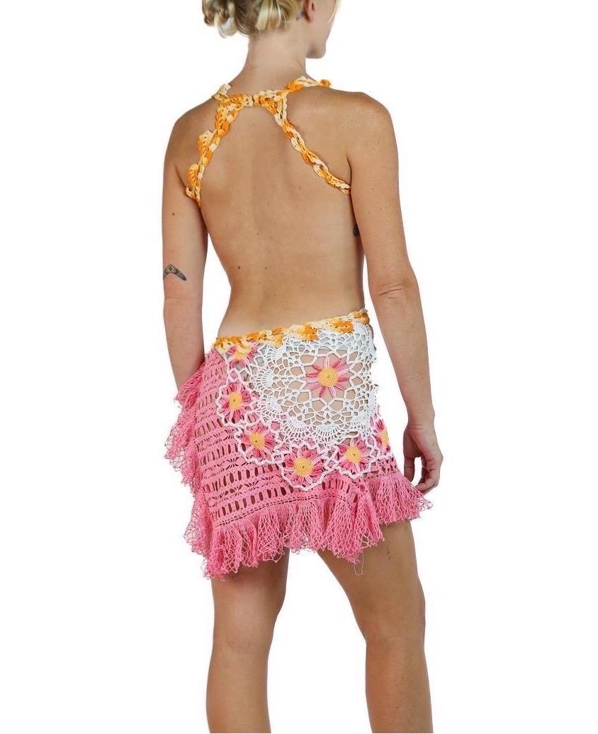 Morphew Kollektion Orange & Rosa Baumwoll-Minikleid aus gehäkelter Spitze Damen im Angebot