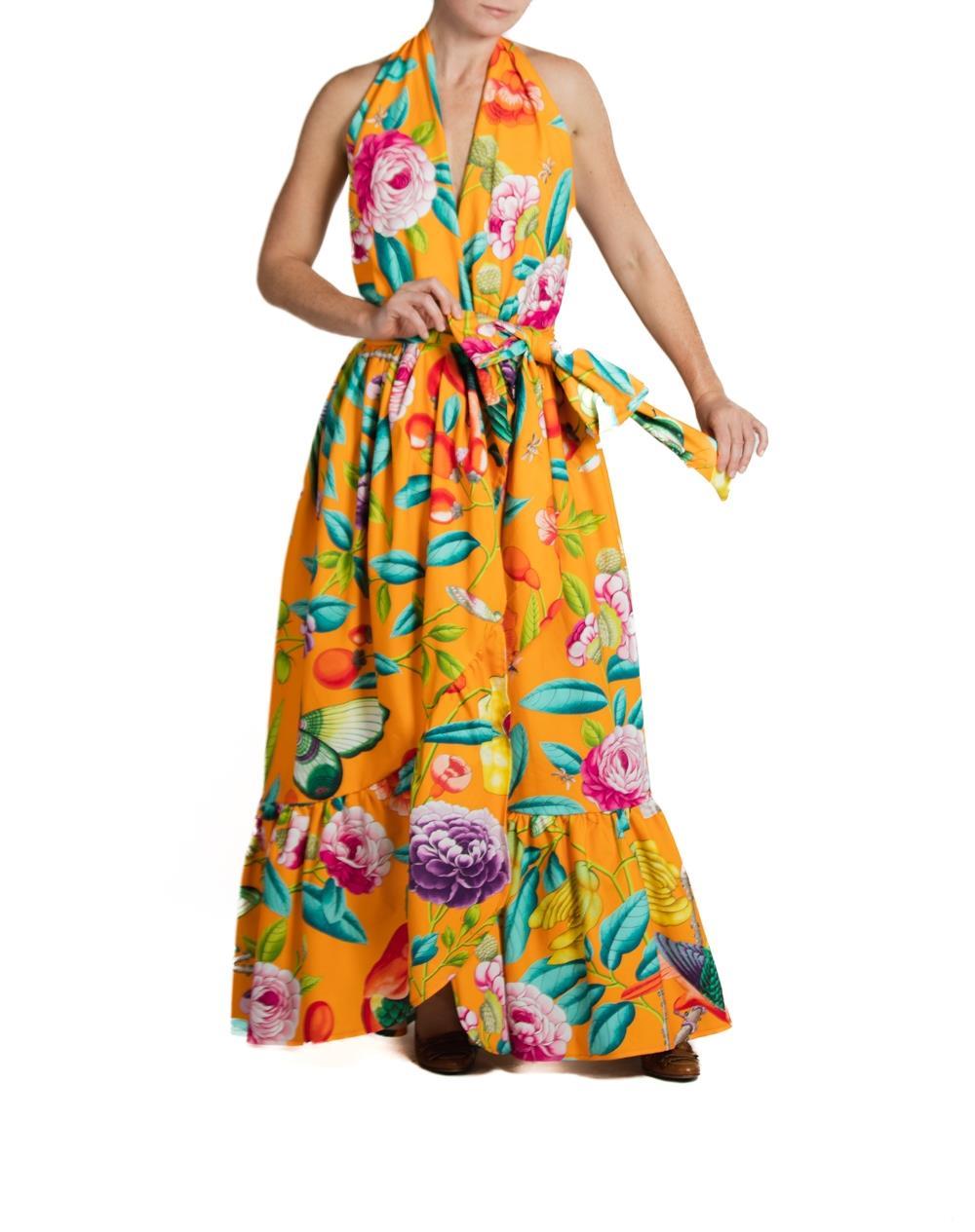 Morphew Collection Orange & Pink Cotton Tropical Gown For Sale 6