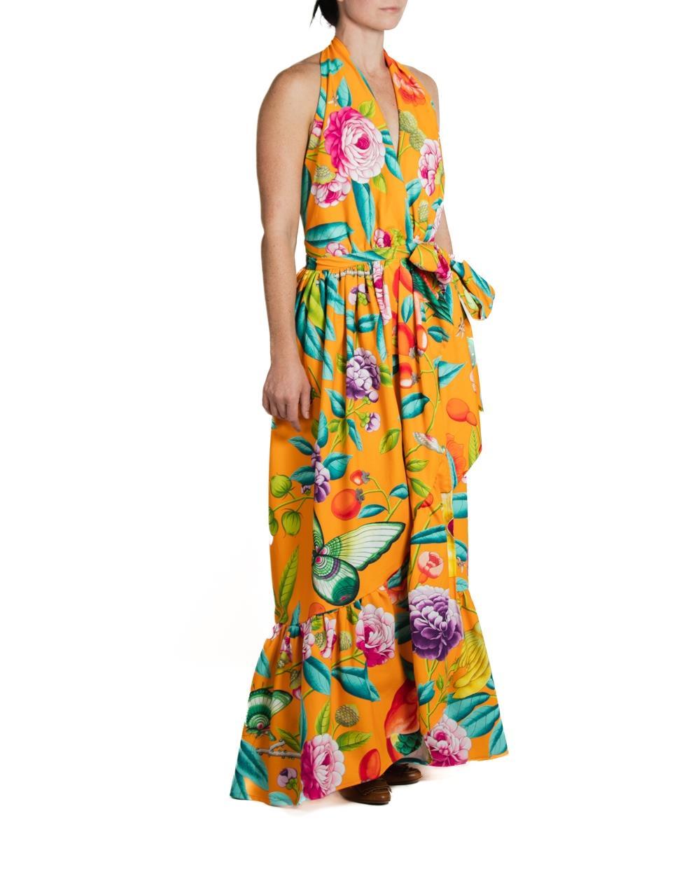 Morphew Collection Orange & Pink Cotton Tropical Gown For Sale 1