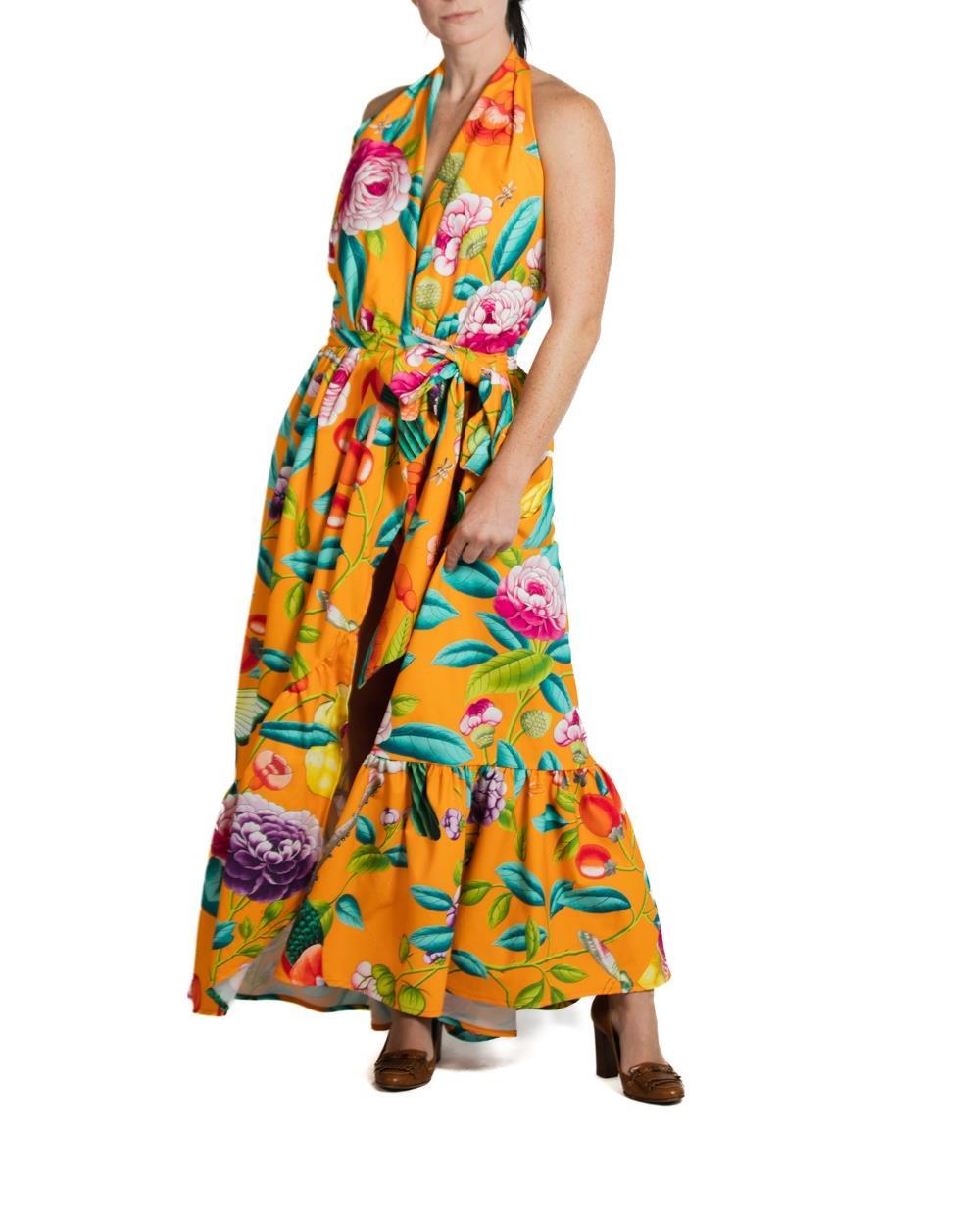 Morphew Collection Orange & Pink Cotton Tropical Gown For Sale 3