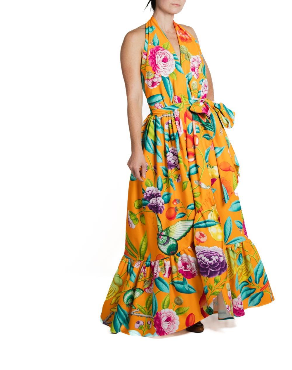 Morphew Collection Orange & Pink Cotton Tropical Gown For Sale 4