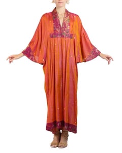 Morphew Collection Orange, Purple & Gold Japanese Kimono Silk Kaftan
