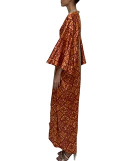 MC Orange & Sage Geometric, Floral Japanese Kimono Silk Kaftan