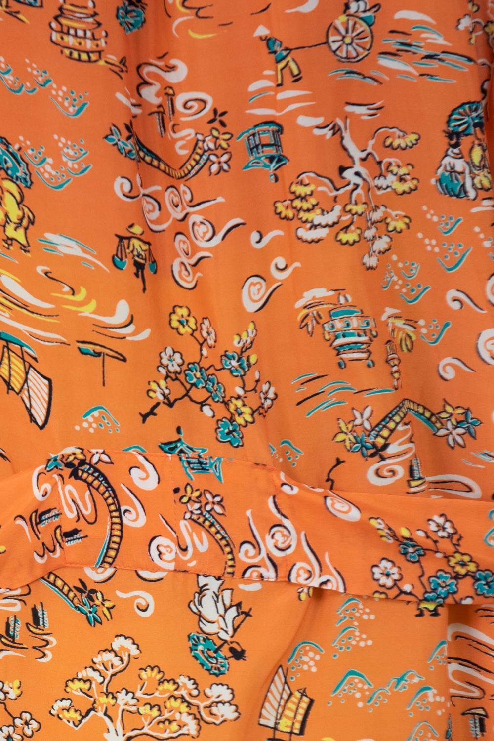 Morphew Collection Orange & Yellow Cherry Blossom Novelty Print Cold Rayon Bias For Sale 6