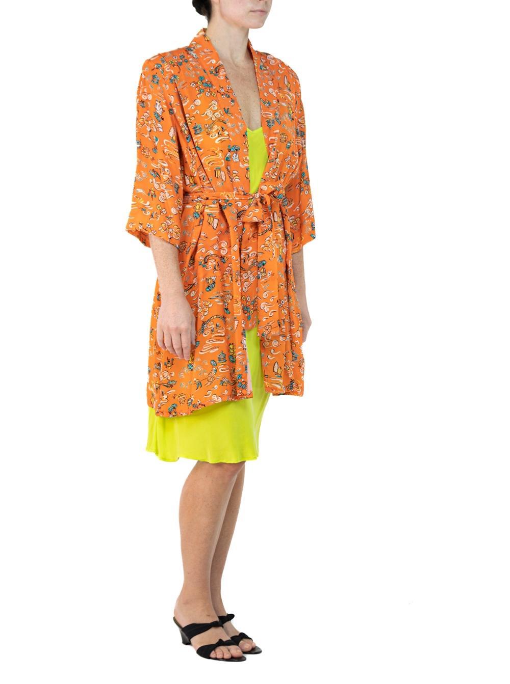 Women's Morphew Collection Orange & Yellow Cherry Blossom Novelty Print Cold Rayon Bias For Sale