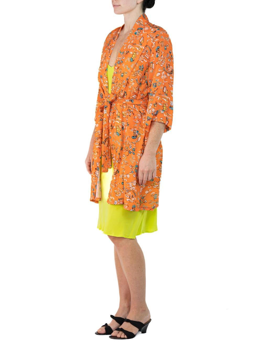 Morphew Collection Orange & Yellow Cherry Blossom Novelty Print Cold Rayon Bias For Sale 1