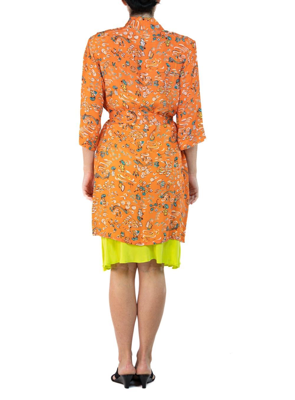 Morphew Collection Orange & Yellow Cherry Blossom Novelty Print Cold Rayon Bias For Sale 2