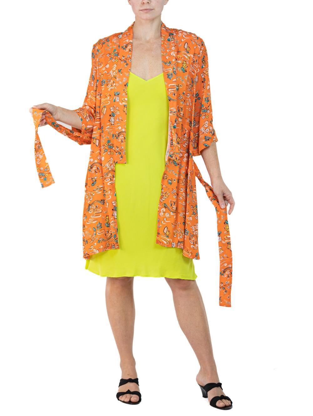Morphew Collection Orange & Yellow Cherry Blossom Novelty Print Cold Rayon Bias For Sale 3