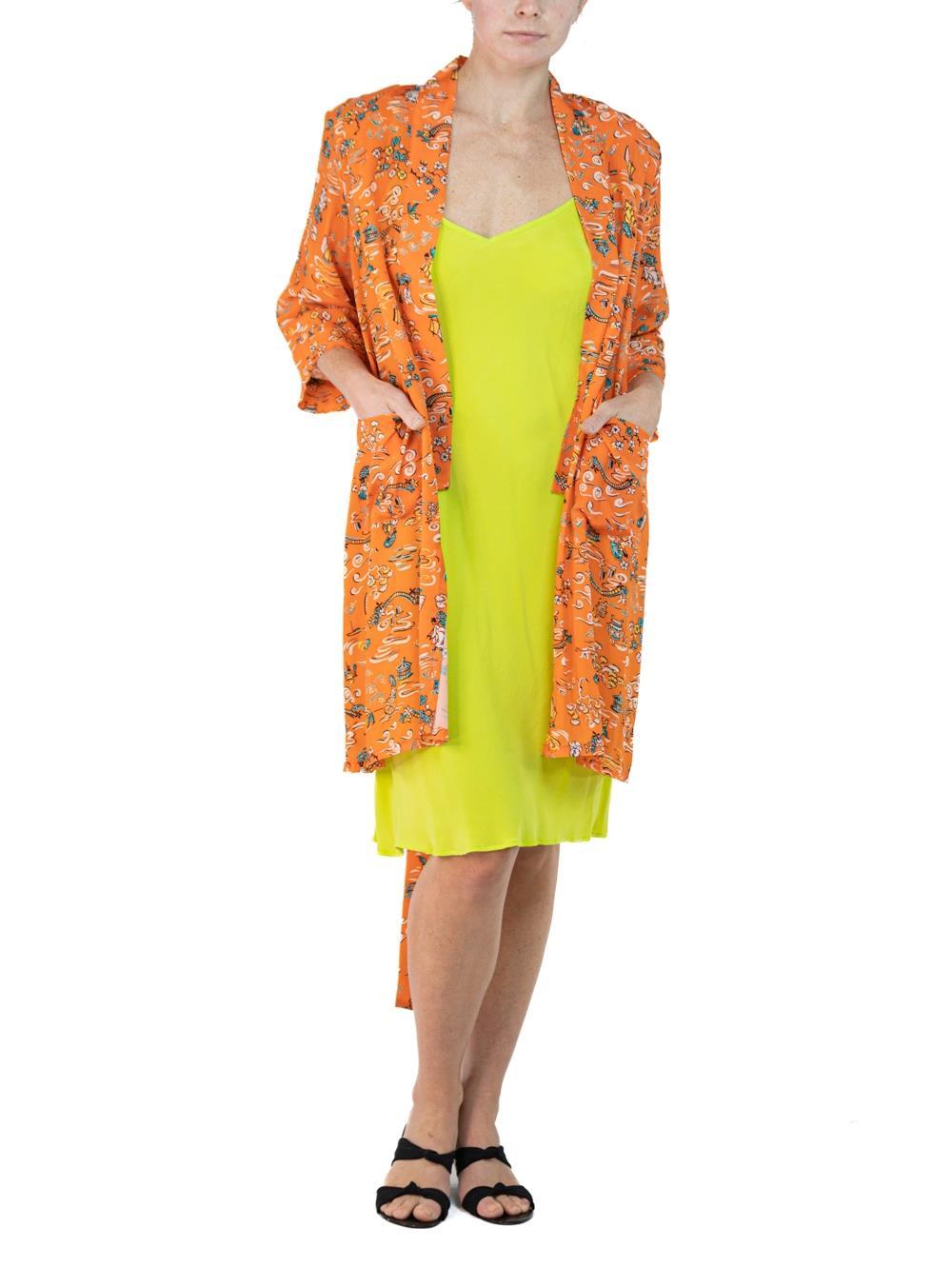 Morphew Collection Orange & Yellow Cherry Blossom Novelty Print Cold Rayon Bias For Sale 4