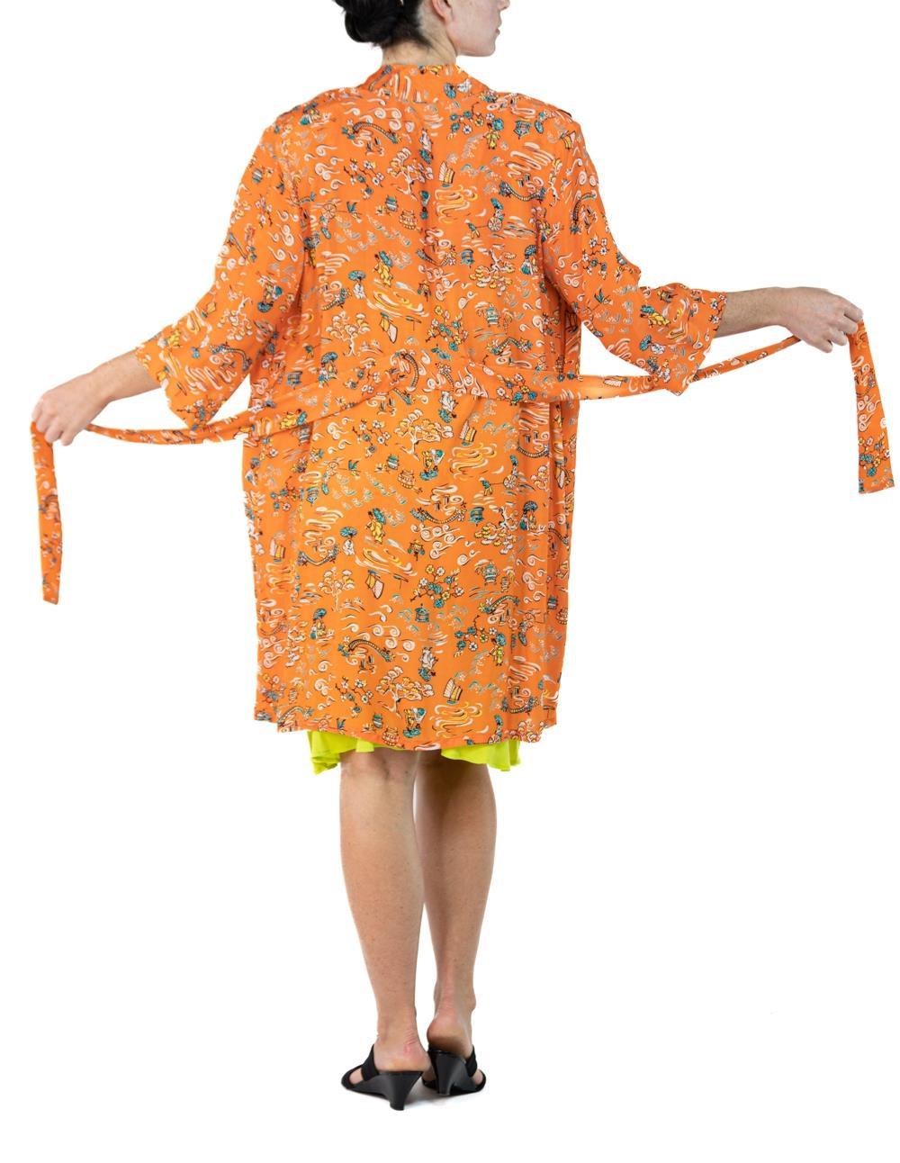 Morphew Collection Orange & Yellow Cherry Blossom Novelty Print Cold Rayon Bias For Sale 5