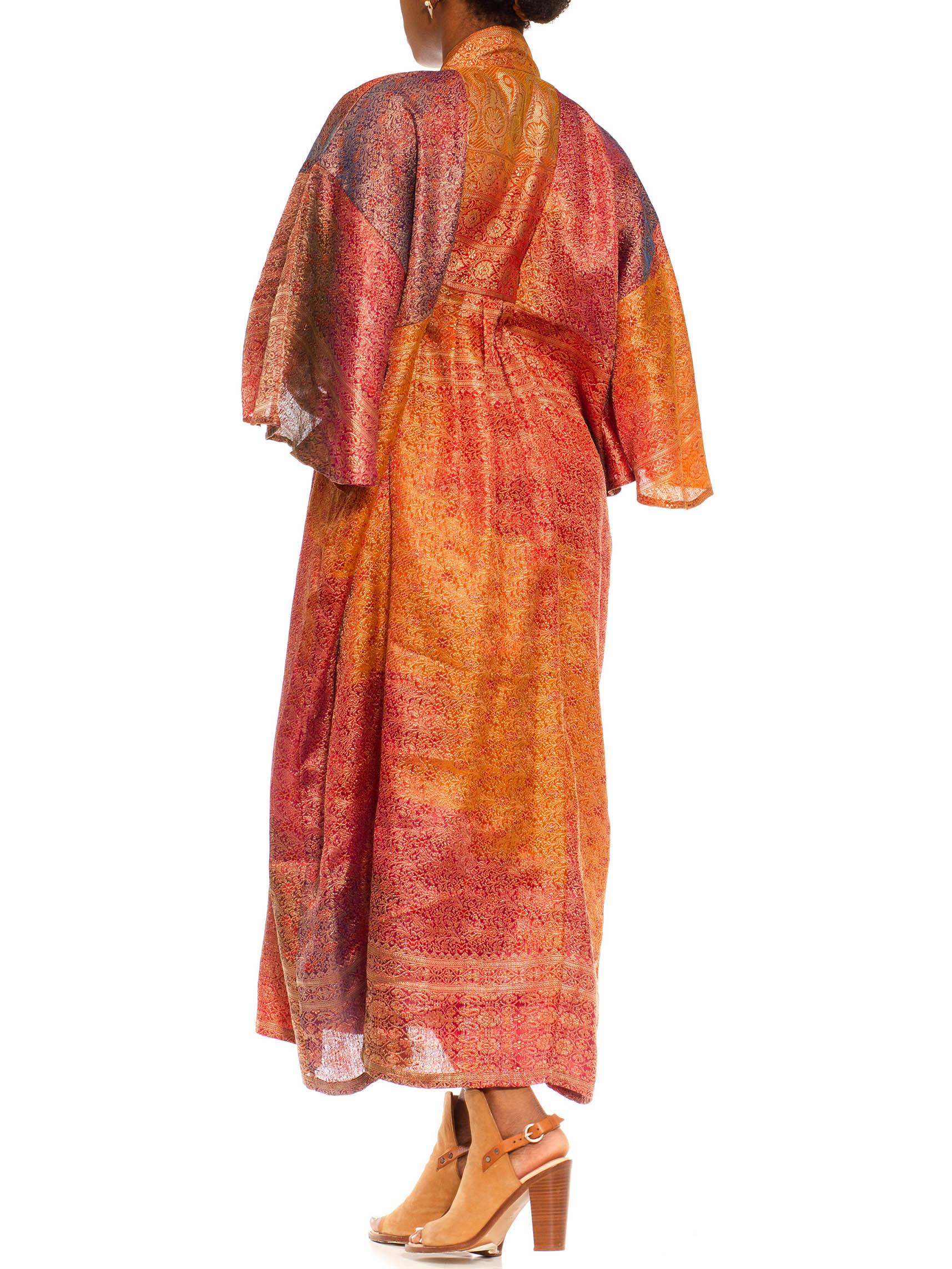 Women's Morphew Collection Orange & Yellow Multicolor Metallic Gold Silk Kaftan Made Fr For Sale