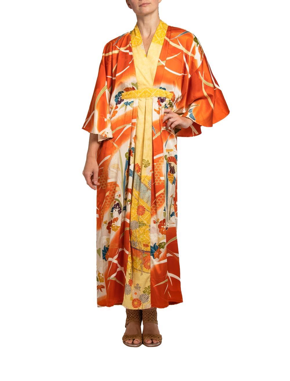 MORPHEW COLLECTION Orange & Yellow Silk Kaftan With Metallic Gold Painted Details
MORPHEW COLLECTION is made entirely by hand in our NYC Ateliér of rare antique materials sourced from around the globe. Our sustainable vintage materials represent