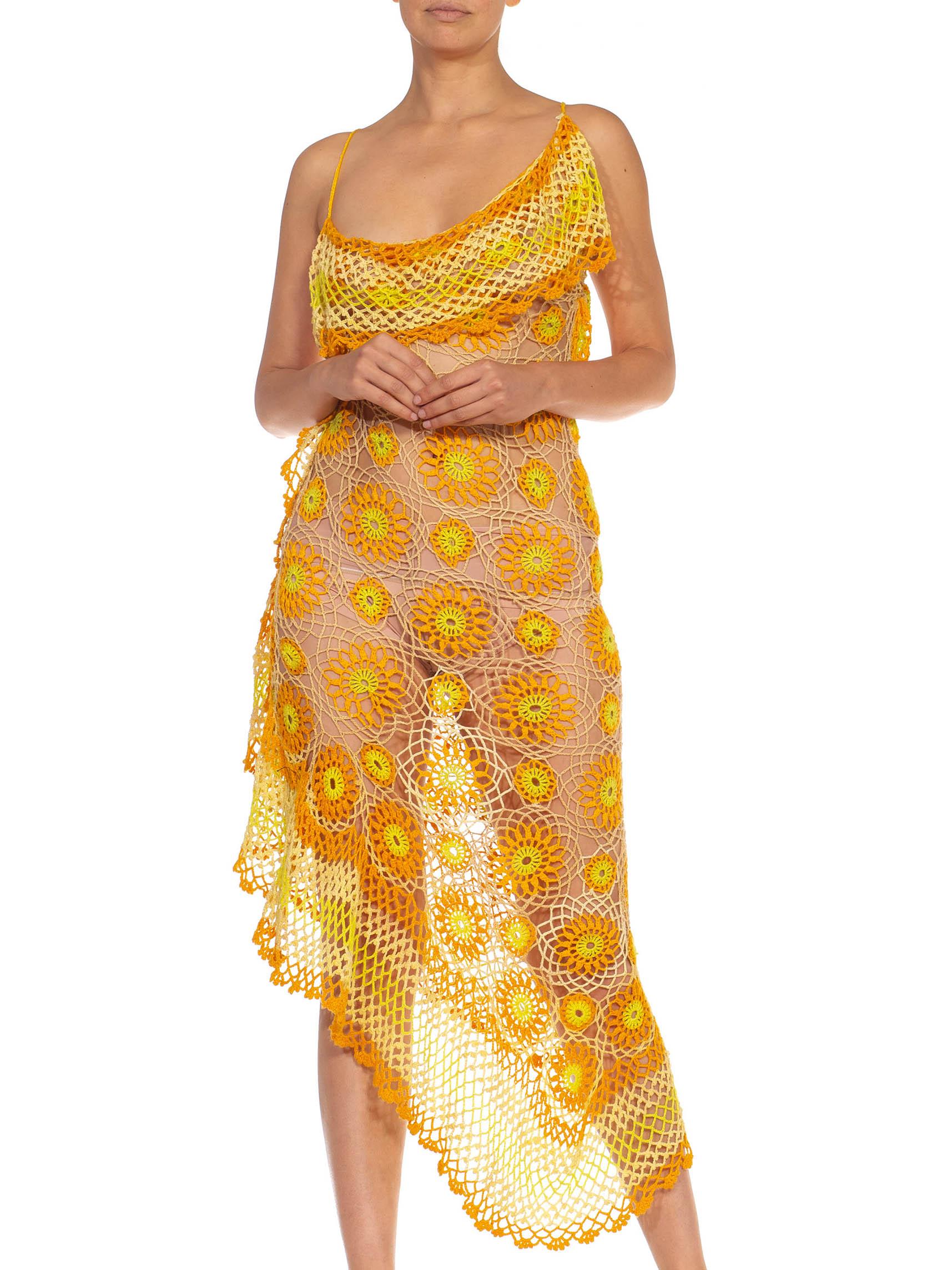 Morphew Collection Orange Yellow & White Cotton Floral Crochet Sexy Dress 6