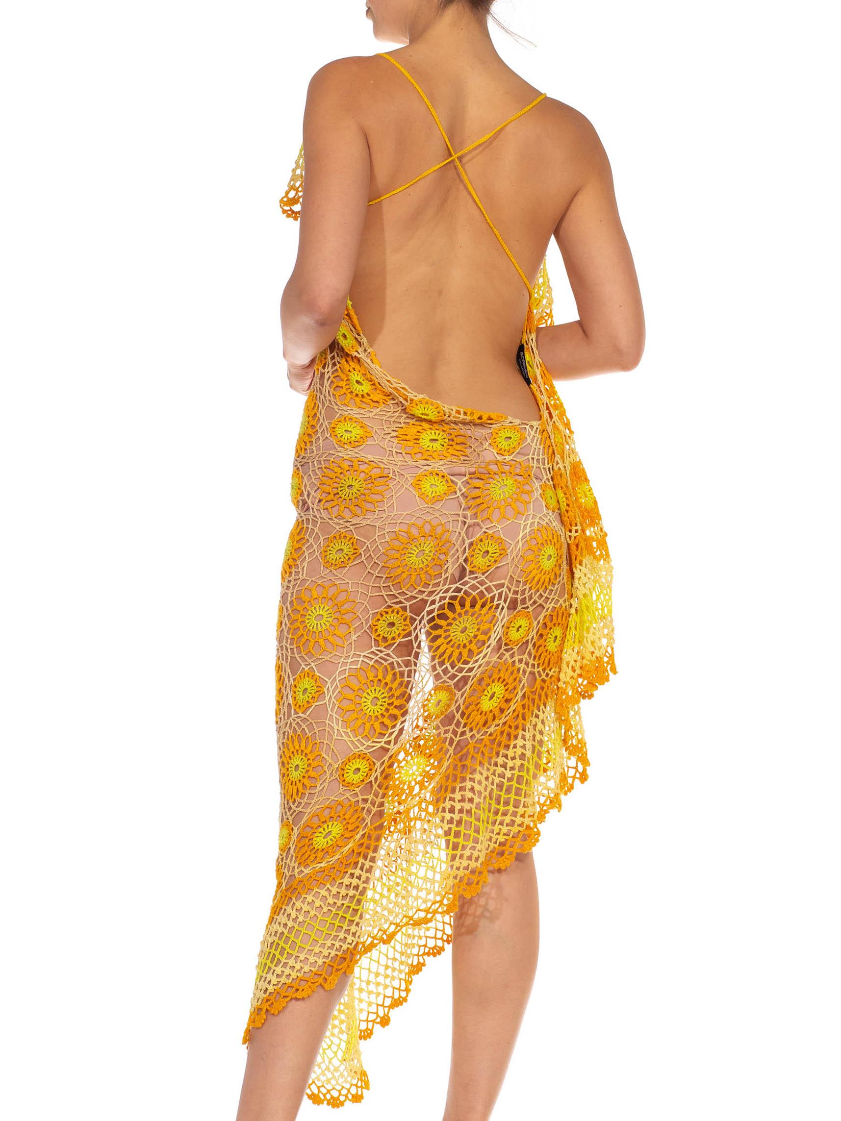 Morphew Collection Orange Yellow & White Cotton Floral Crochet Sexy Dress 3