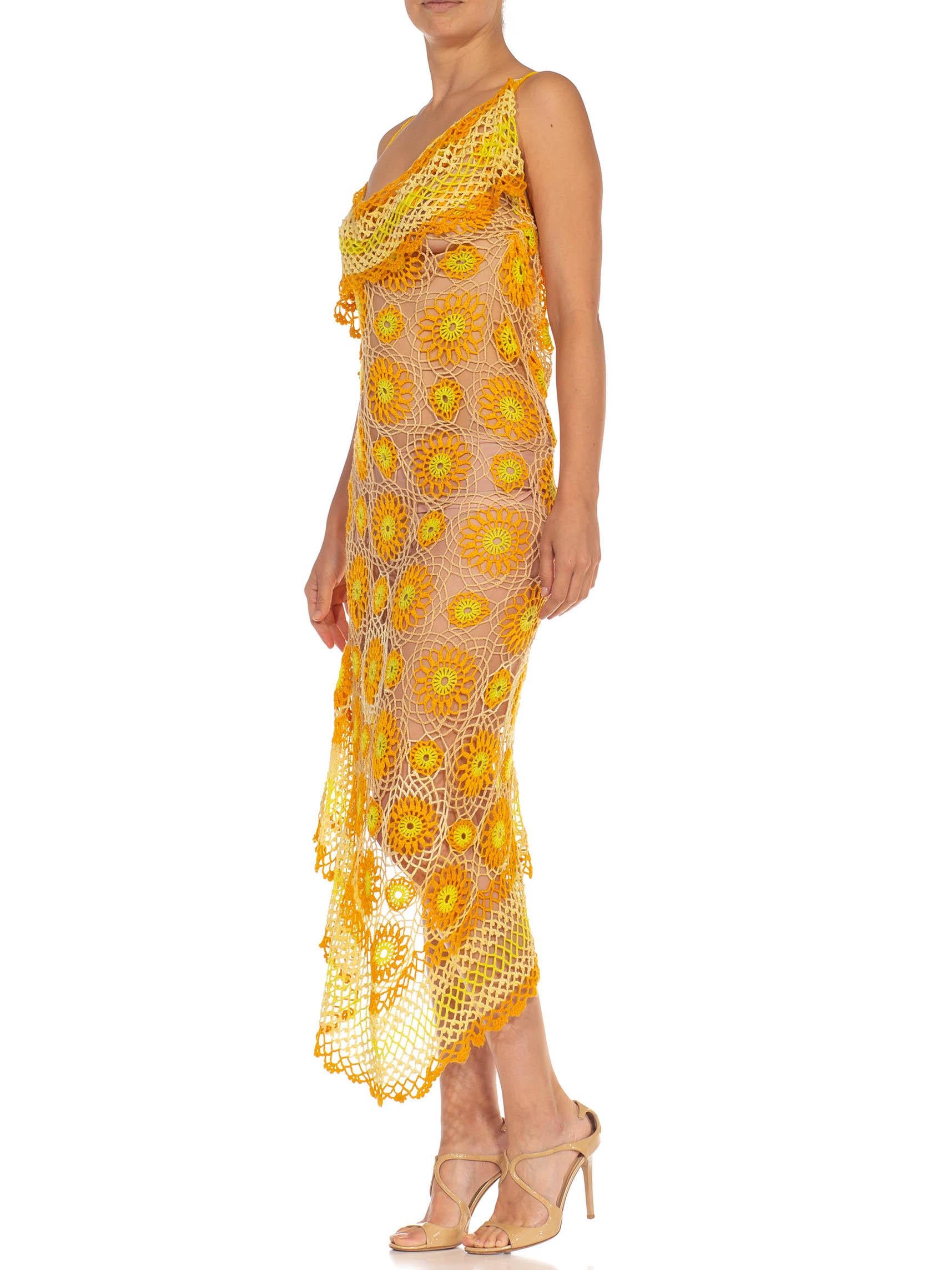 Morphew Collection Orange Yellow & White Cotton Floral Crochet Sexy Dress 5