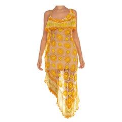 Morphew Collection Orange Yellow & White Cotton Sexy Crochet Flower Dress With
