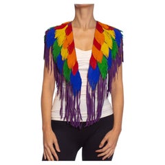 MORPHEW COLLECTION Parrot Rainbow Suede Fringe Feather Leather Cape