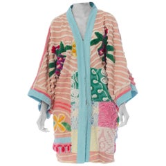 MORPHEW COLLECTION Pastel Patchwork Cotton Chenille Duster With Blue Boarder