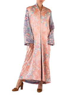 MORPHEW COLLECTION Peach Japanese Kimono Silk Blue Sleeves Duster