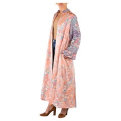 MORPHEW COLLECTION Peach Japanese Kimono Silk Blue Sleeves Duster