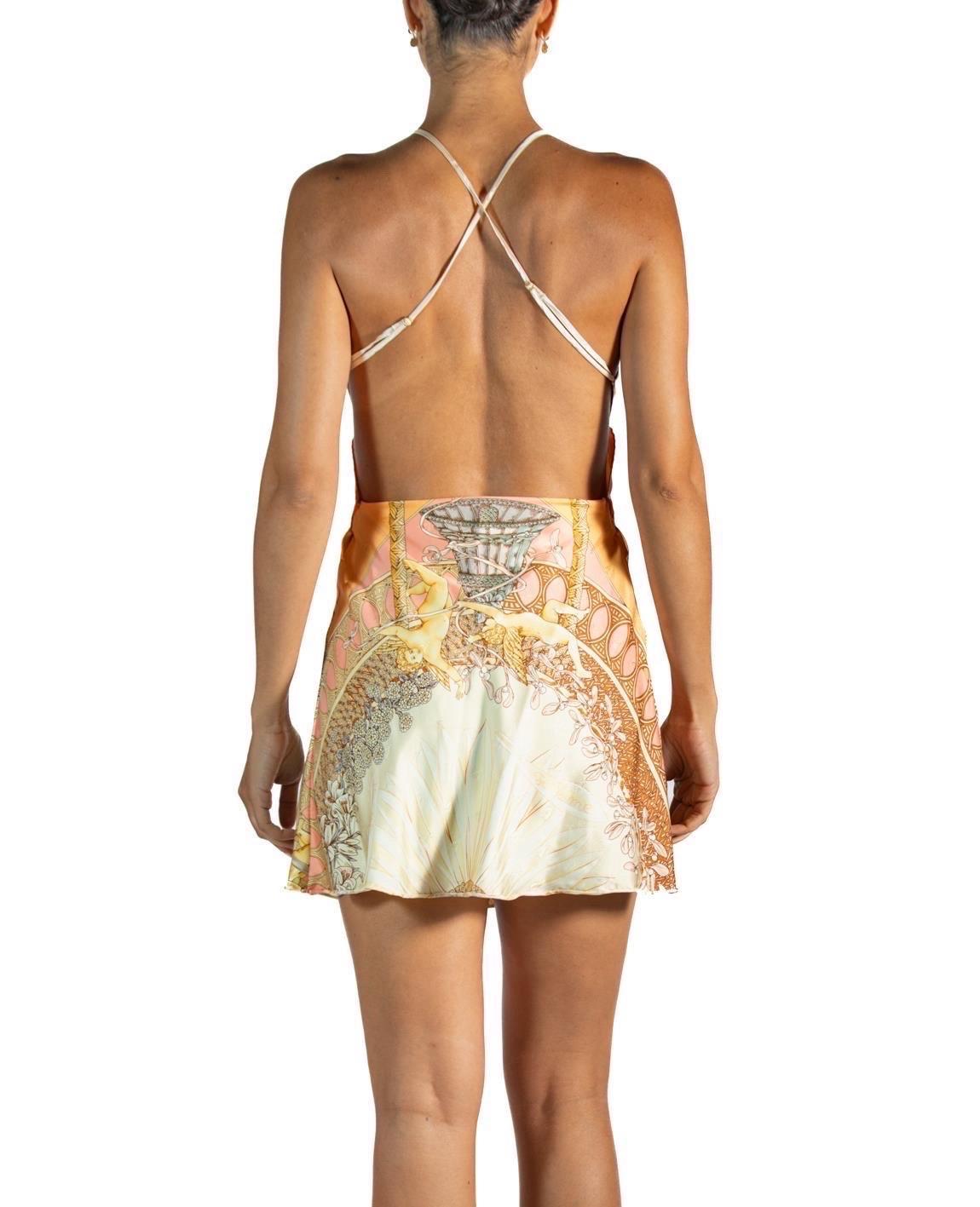 Morphew Collection Peach Silk Sea Shell Print Scarf Dress In Excellent Condition In New York, NY