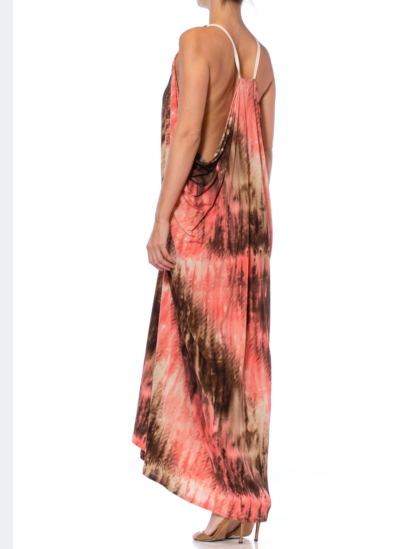Women's MORPHEW COLLECTION Peach Tie Dyed Poly Blend Jersey Slinky Dye Print Beach Dress For Sale