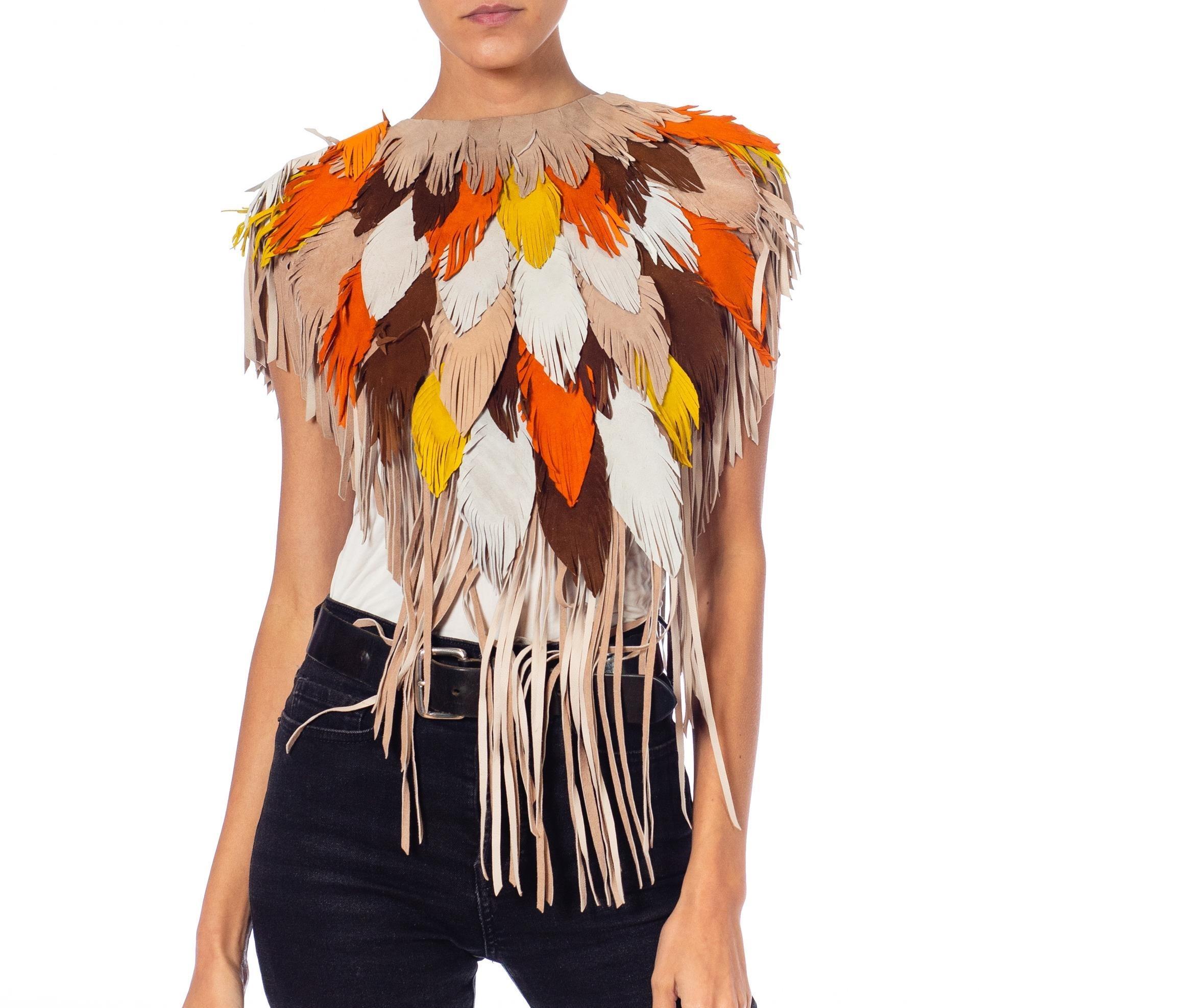 Morphew Collection Phoenix Sunset Suede Fringe Feather Leather Cape For Sale 6