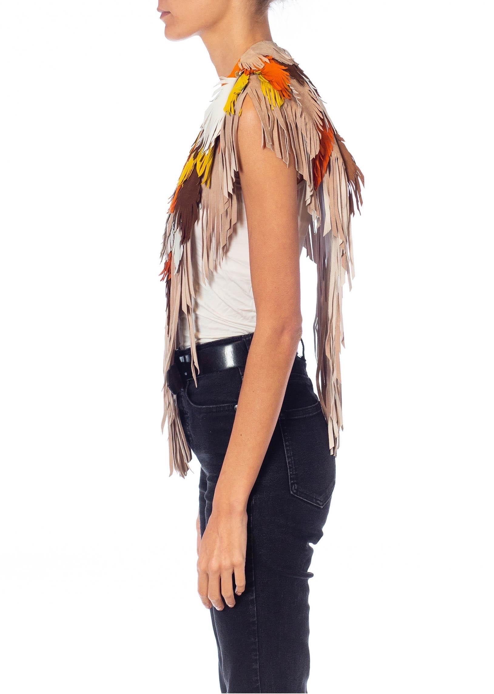 MORPHEW COLLECTION Phoenix Sunset Suede Fringe Feather Leather Cape In Excellent Condition For Sale In New York, NY