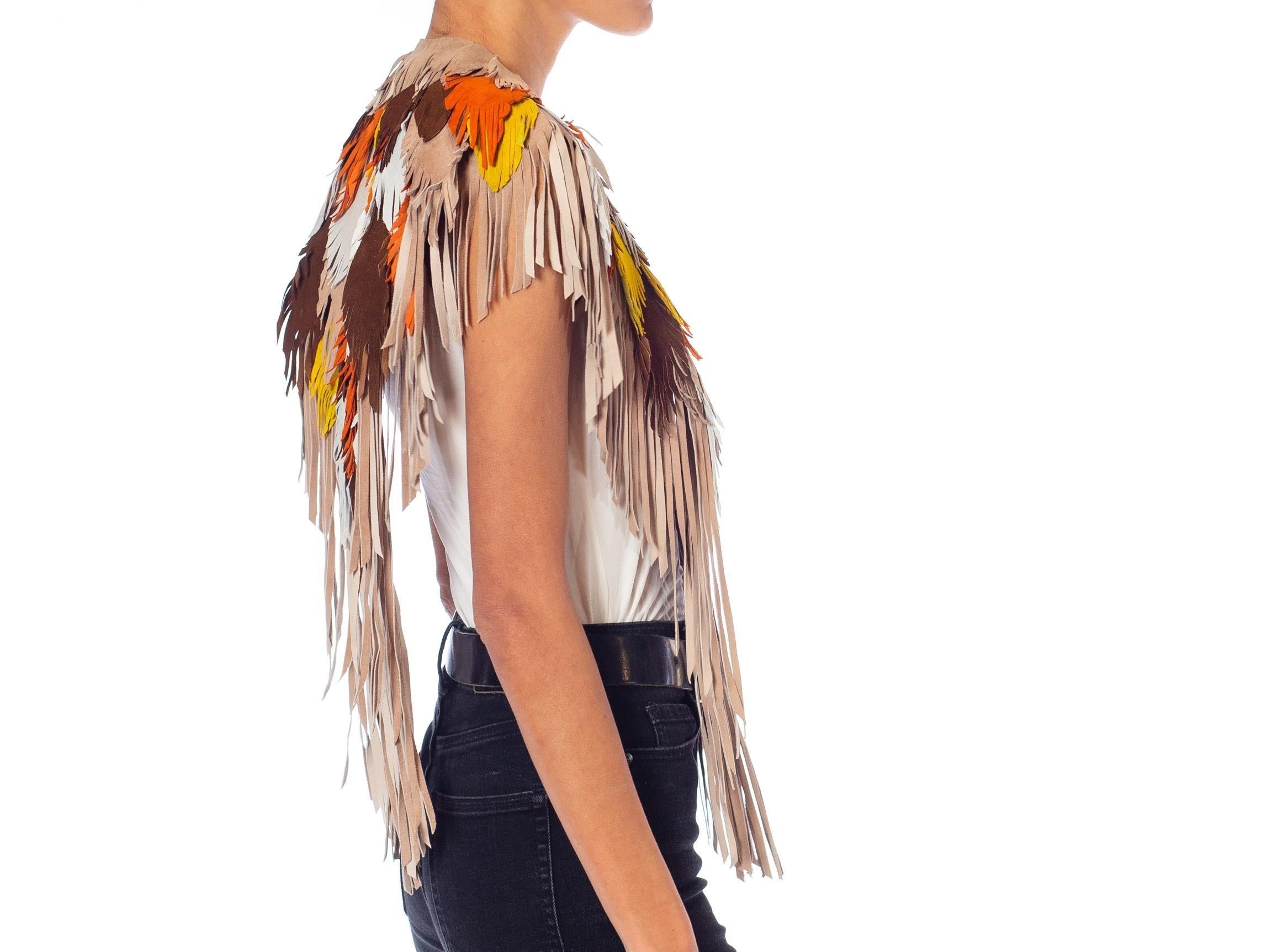 Morphew Collection Phoenix Sunset Suede Fringe Feather Leather Cape In Excellent Condition For Sale In New York, NY