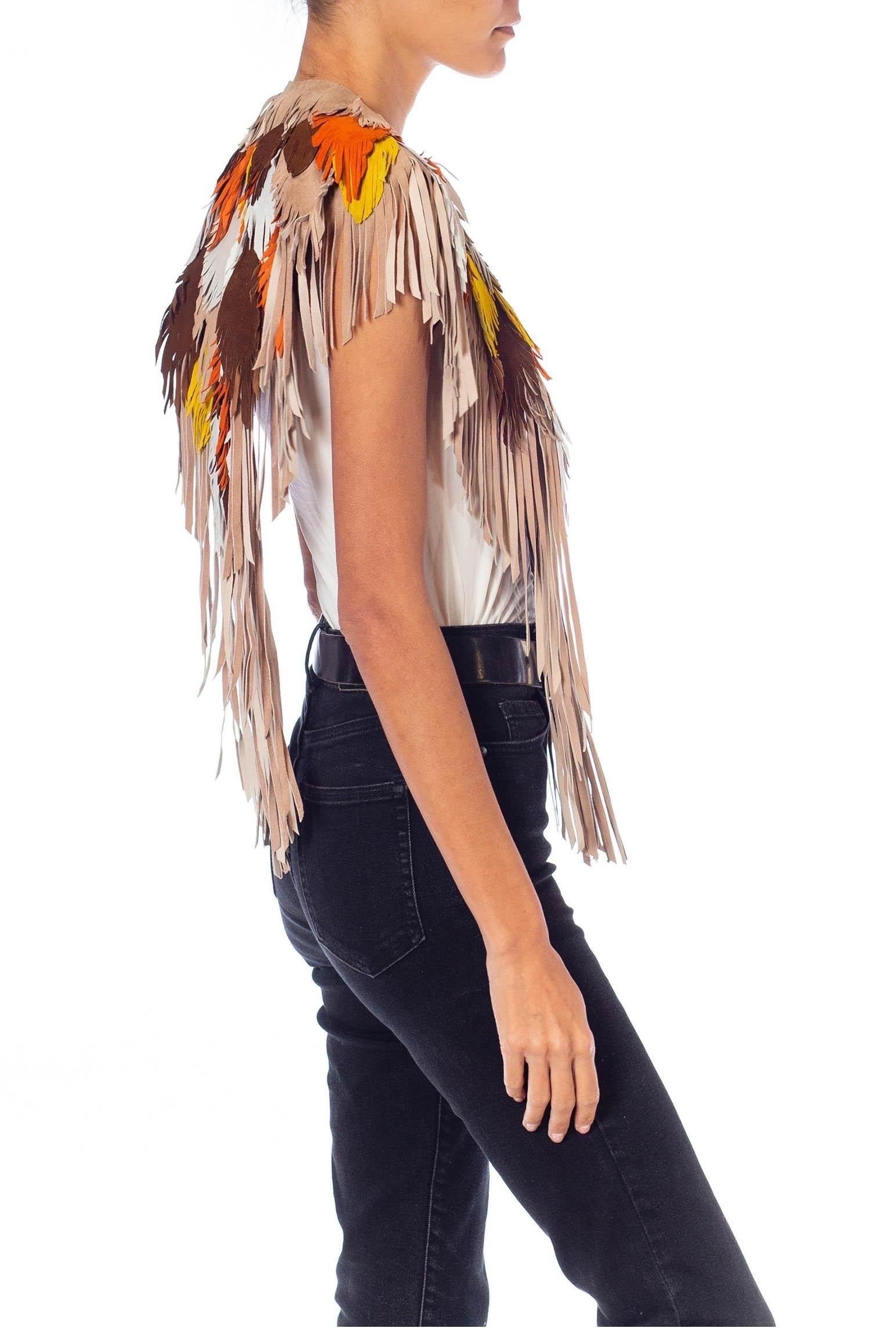 Women's or Men's MORPHEW COLLECTION Phoenix Sunset Suede Fringe Feather Leather Cape For Sale