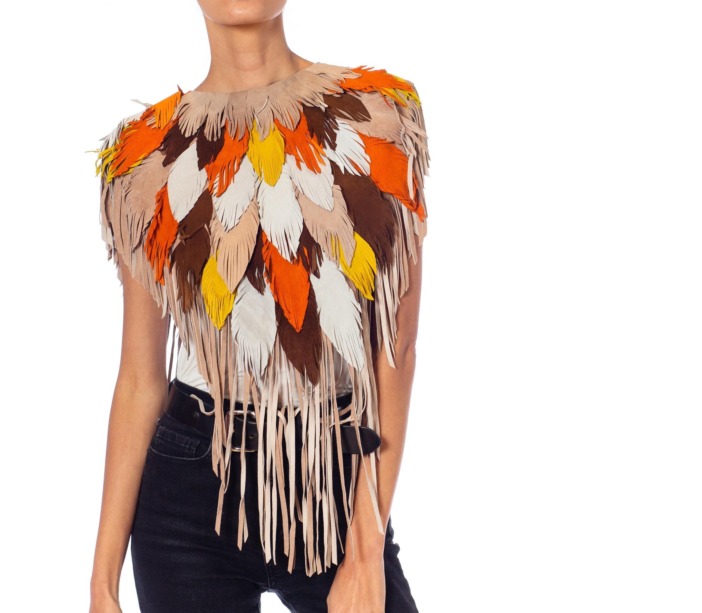Women's or Men's Morphew Collection Phoenix Sunset Suede Fringe Feather Leather Cape For Sale