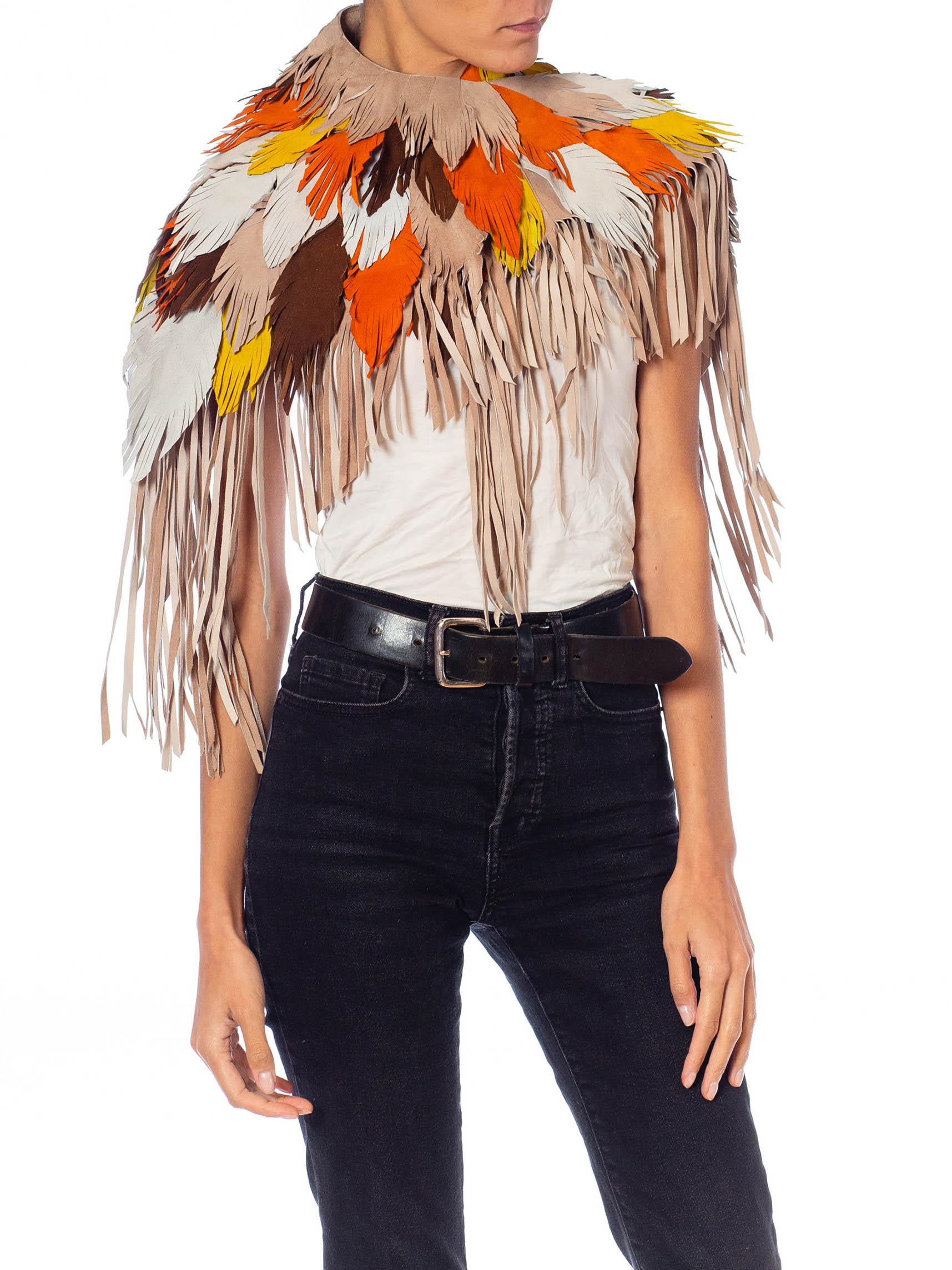 MORPHEW COLLECTION Phoenix Sunset Suede Fringe Feather Leather Cape For Sale 1